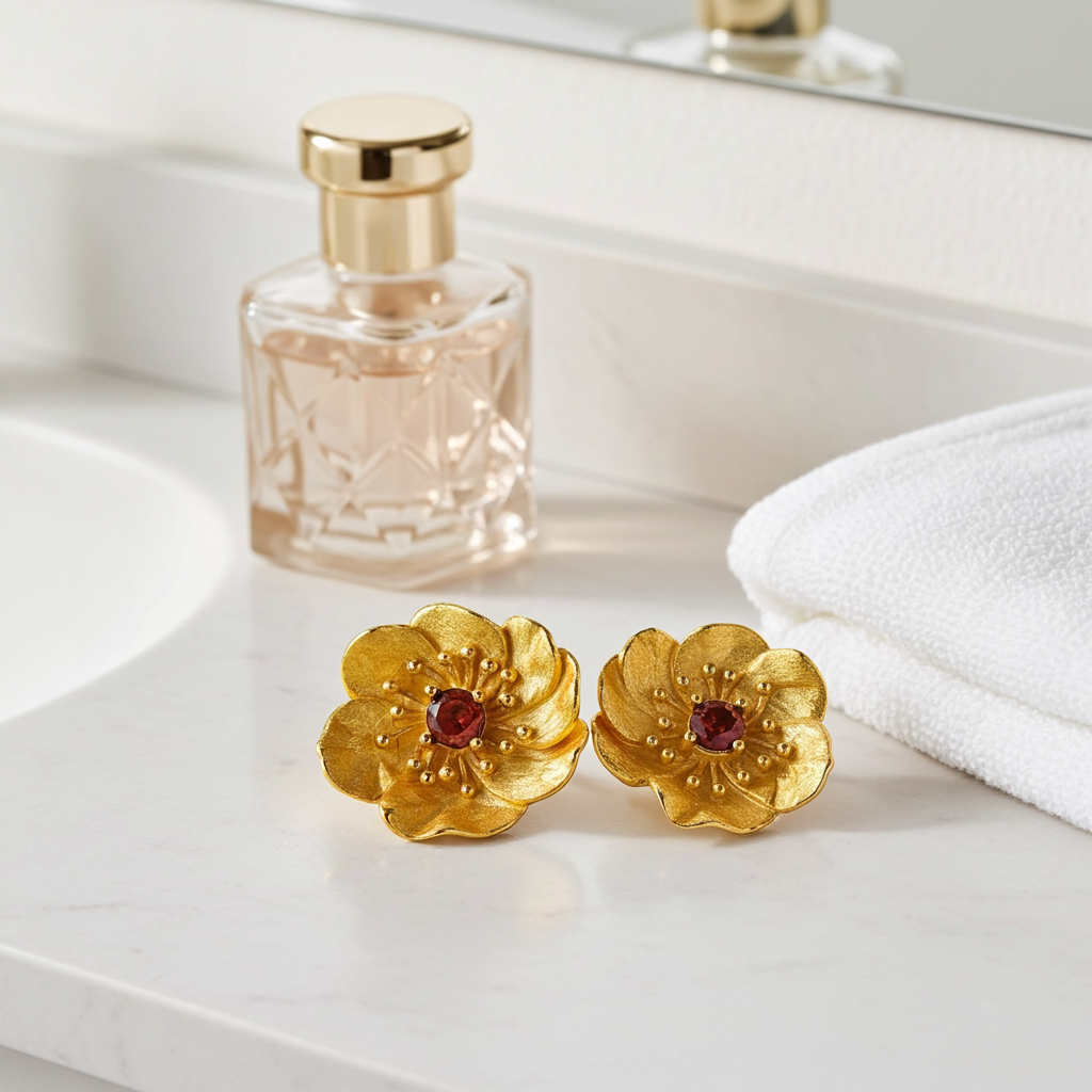 18K Gold Plated Flower Stud Earrings