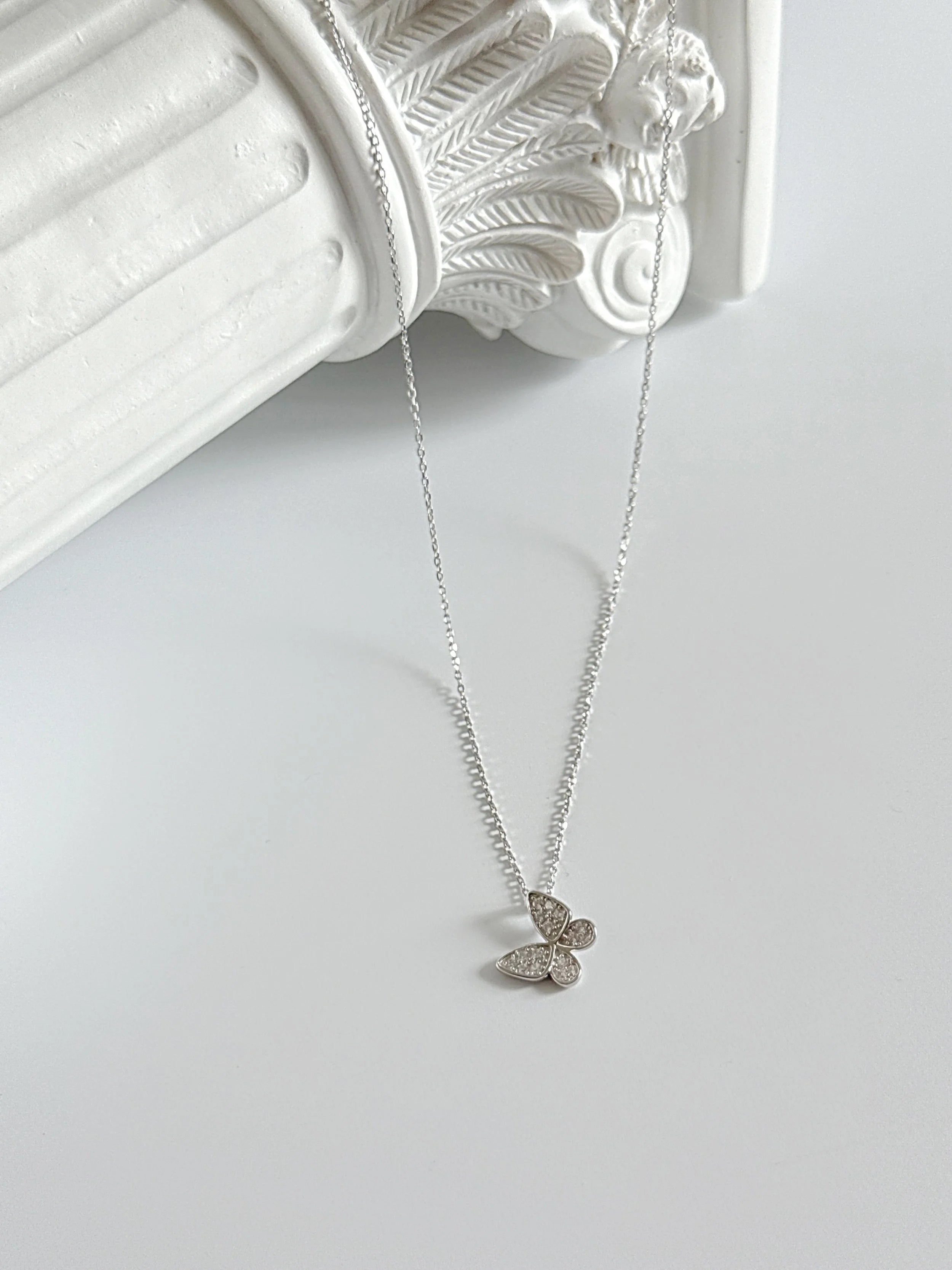 925 Sterling Silver Mini Butterfly Necklace with Cubic Zirconia