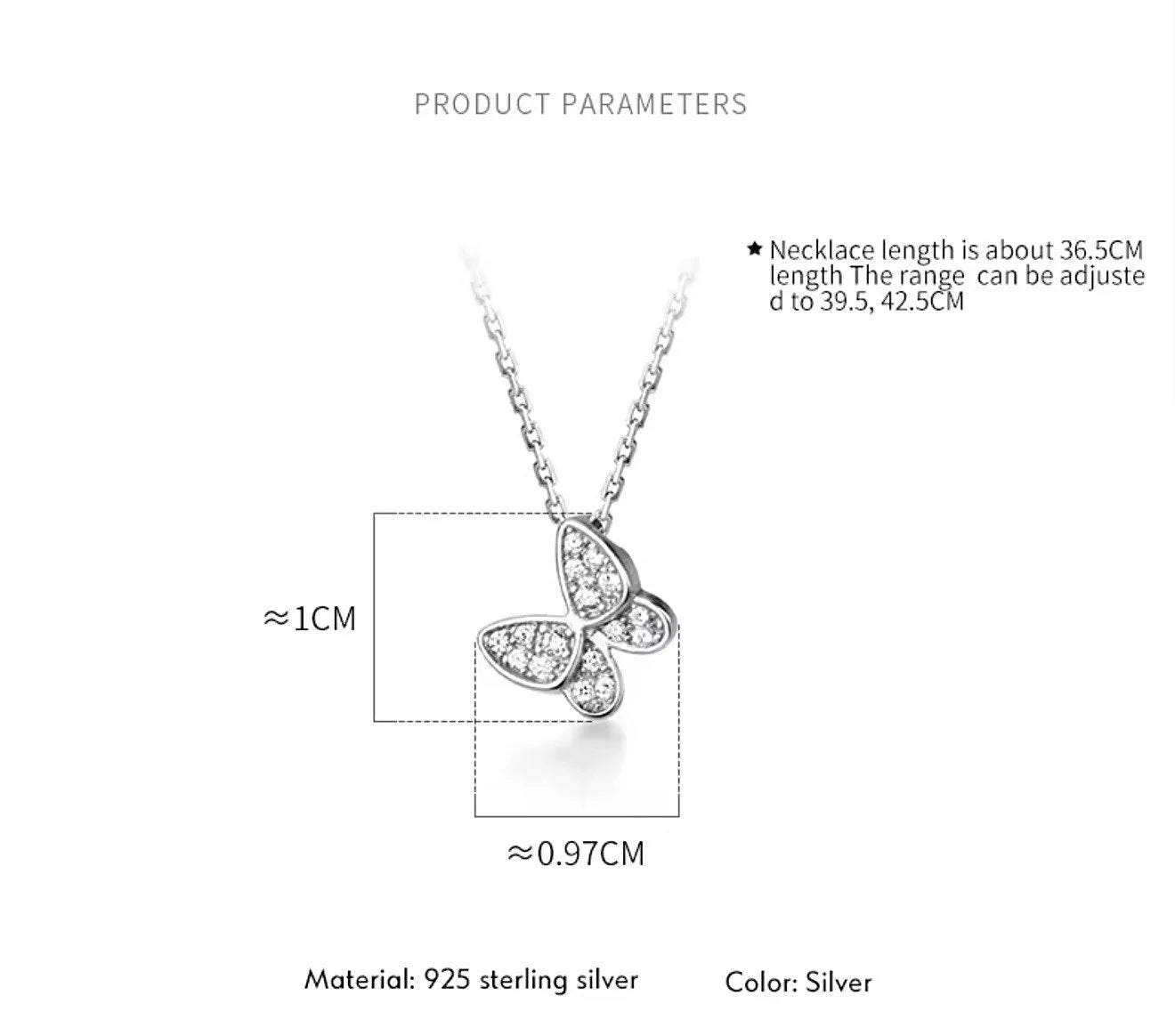 925 Sterling Silver Mini Butterfly Necklace with Cubic Zirconia