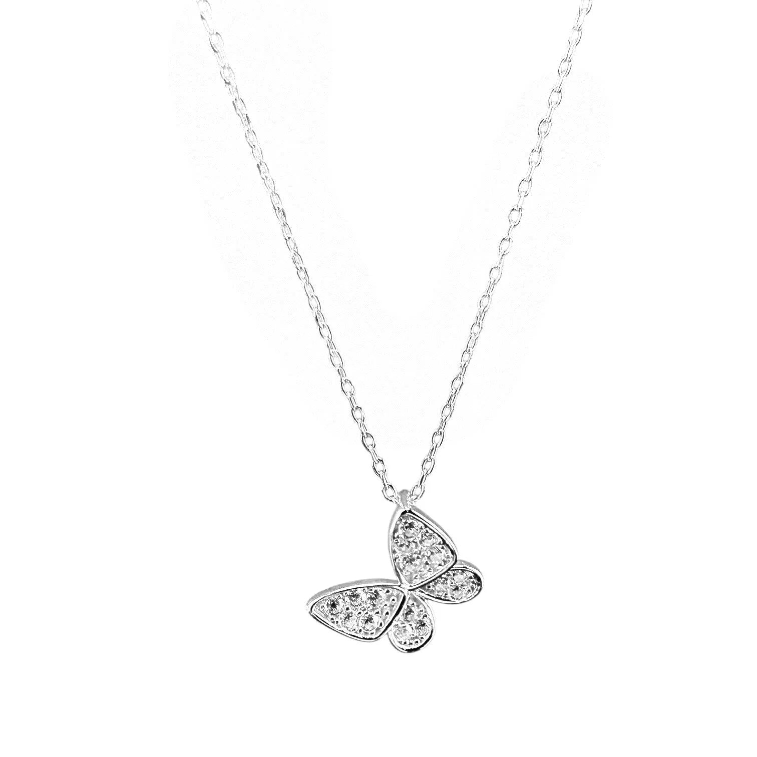 925 Sterling Silver Mini Butterfly Necklace with Cubic Zirconia
