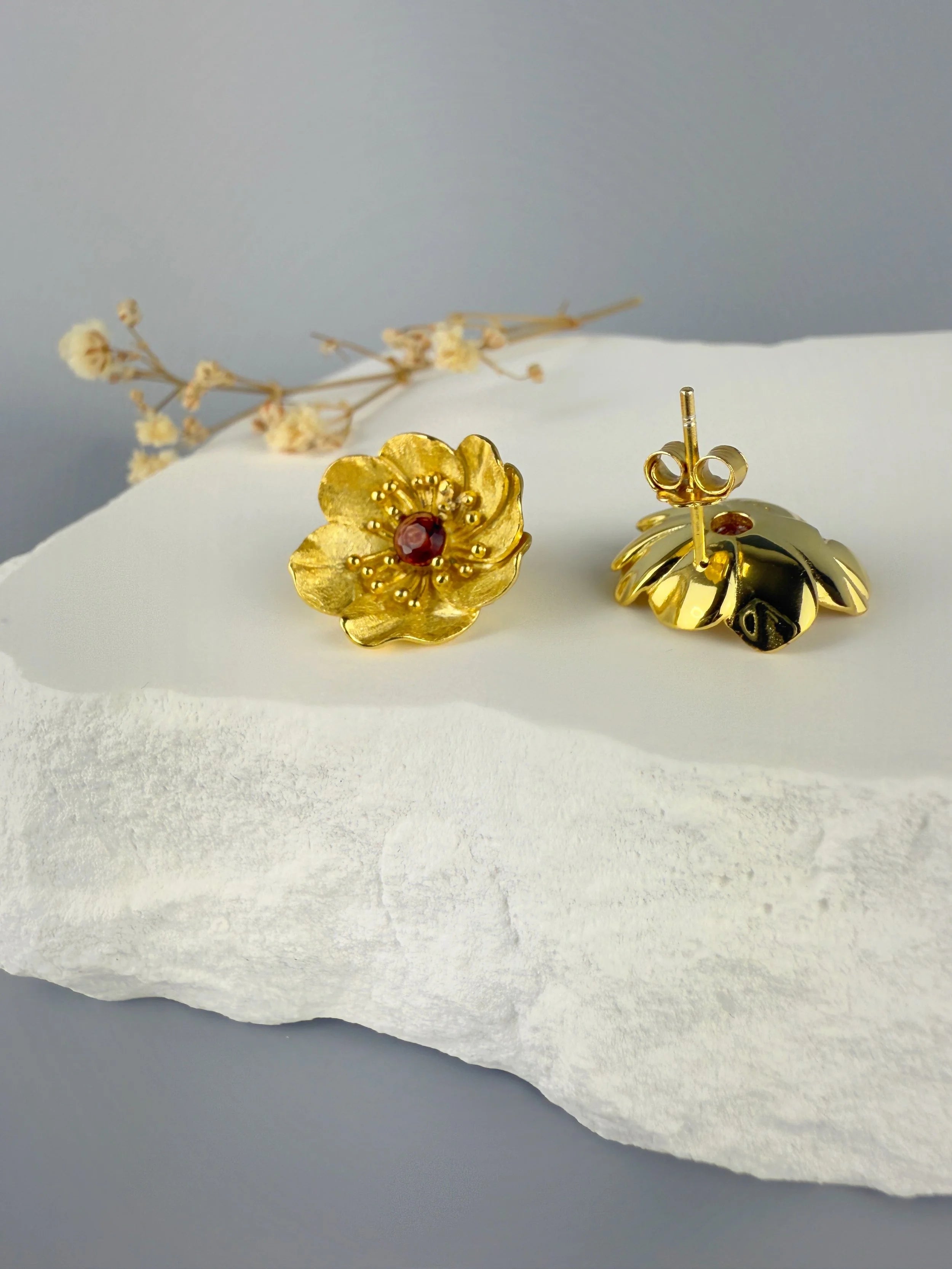 18K Gold Plated Flower Stud Earrings