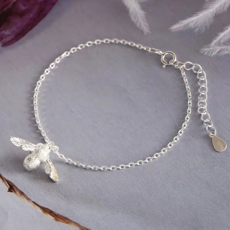 925 Sterling Silver Big Bee Charm Anklet