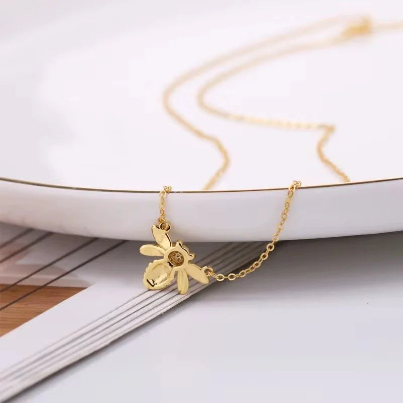 18K Gold Plated 925 Sterling Silver Bee Charm Necklace with Cubic Zirconia